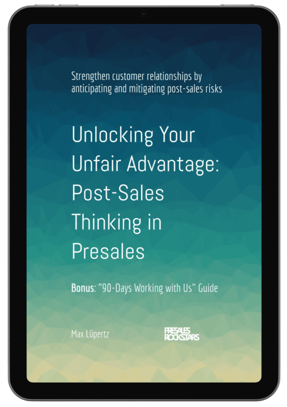 Cover of the free mini ebook on a post-sales mindset in presales